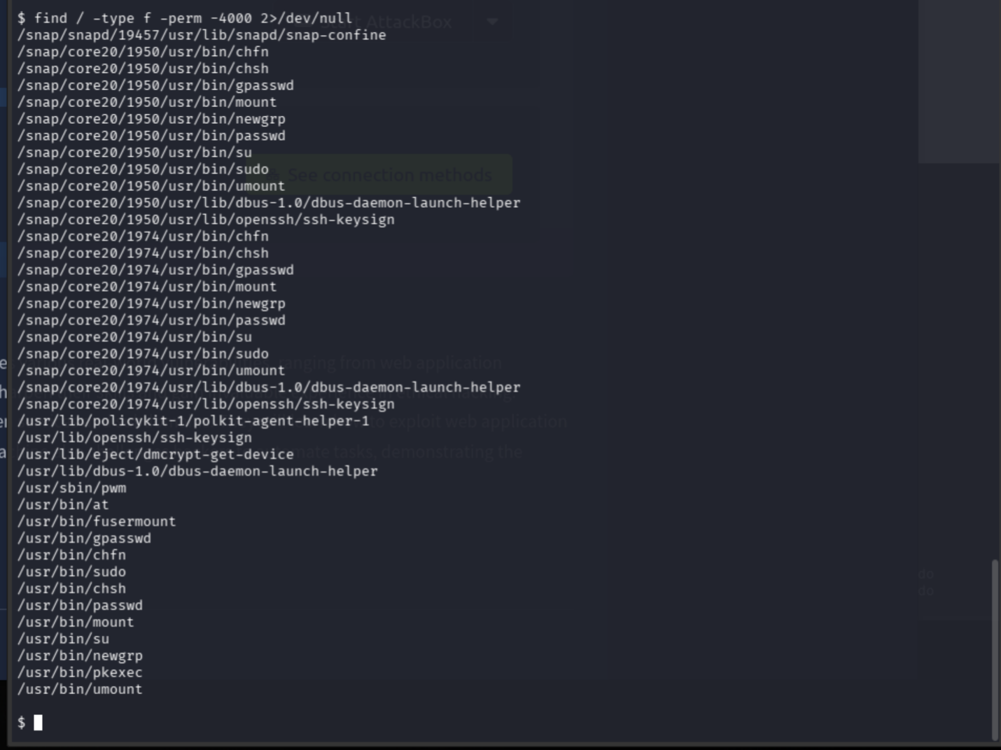 SUID file enumeration revealing the custom pwm binary